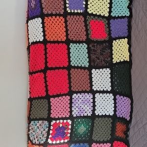 Black Colorful granny square Afghan crochet lap blanket
